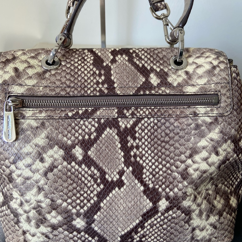 Michael Kors Emery Medium Python Embossed Leather Satchel Grey - Picture 6 of 7